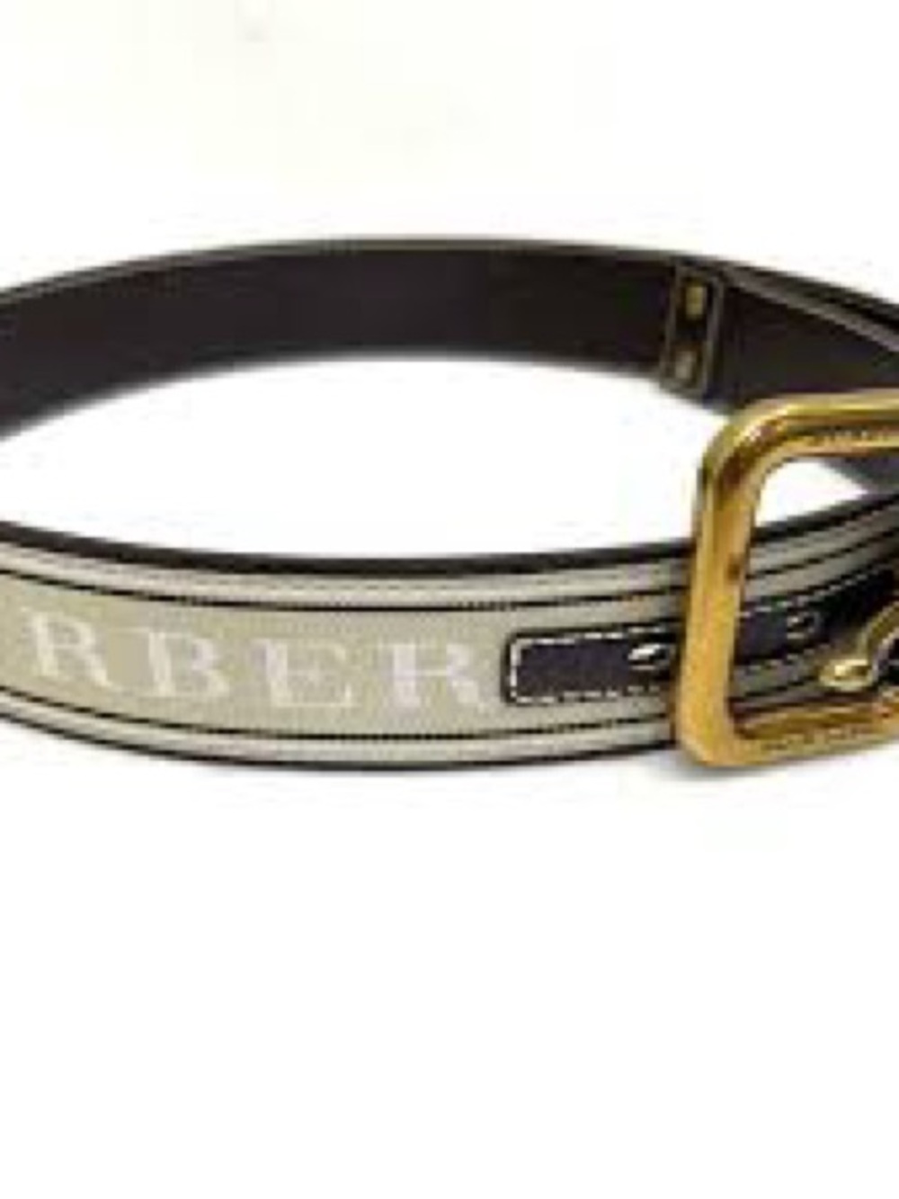 Vtg Burberry Blue Label Canvas Text Logo Belt - Gold Tone Hardware